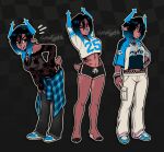 anthro antlers black_hair blue_antlers blue_nose bottomwear brown_body brown_fur buckteeth clothing clothing_around_waist cloven_hooves crop_top deer deltarune dess_holiday ear_piercing ear_ring eyebrow_piercing facial_piercing female footwear fur hair hi_res hooves horn hotpants mammal midriff multiple_outfits new_world_deer pants piercing reindeer ring_piercing shirt shirt_around_waist shoes shorts sneakers solo sports_jersey teeth tied_shirt topwear translucent translucent_clothing undertale_(series) vaporeight