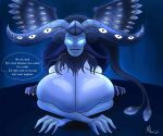 6_horns ameizinglewds animal_humanoid big_breasts blue_body blue_fur blue_hair blue_mane blue_skin blue_theme breasts claws death_(personification) death_(pinocchio) dialogue english_text eyes_on_wings fangs felid female forked_tail fur glistening glistening_body glistening_skin glowing glowing_eyes guillermo_del_toro&#039;s_pinocchio hair hi_res horn huge_breasts humanoid lips living_tail mammal mane multi_eye multi_horn mythological_creature mythological_sphinx mythology no_pupils reptile scalie snake solo speech_bubble tail talking_to_viewer teeth text unusual_anatomy unusual_eye_placement unusual_tail unusual_wings wings
