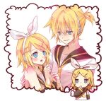  1boy 1girl bangs bare_shoulders black_sailor_collar black_sleeves blonde_hair blue_eyes bow carrying commentary detached_sleeves expectations/reality fumiharu hair_bow hair_ornament hairclip hand_to_own_mouth headphones imagining kagamine_len kagamine_rin neckerchief necktie open_mouth princess_carry sailor_collar school_uniform shirt short_hair short_ponytail sleeveless sleeveless_shirt smile swept_bangs thought_bubble vocaloid white_bow white_shirt yellow_neckerchief yellow_necktie 