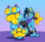 absurd_res ambiguous_gender anthro benjipaws claw_polish claws clothing colorful_background crossed_feet feet felid feline femboy foot_fetish foot_focus generation_4_pokemon glistening glistening_feet hi_res kerchief kerchief_only lion luxio mammal mostly_nude neckerchief neckerchief_only neckwear nintendo pantherine pawpads paws pokemon pokemon_(species) sitting sitting_on_ground smile smiling_at_viewer smirk smirking_at_viewer solo toe_claws twinkle_moondust