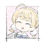  1girl :d ^_^ ahoge blonde_hair blue_bow bow chibi closed_eyes collared_shirt grey_sweater indie_virtual_youtuber low_twintails lowres naegi_(naegidokoro) school_uniform shigure_ui_(vtuber) shigure_ui_(vtuber)_(summer_uniform) shirt short_twintails smile solo sweater twintails upper_body virtual_youtuber white_shirt 