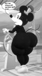 2024 3d_(artwork) 4_fingers absurd_res anthro backsack balls big_butt black_body black_fur black_nose butt clap_(sound_effect) clothing dialogue digital_media_(artwork) disney emanata english_description english_text exclamation_point fingers floor footwear fur genitals gloves greyscale half-closed_eyes handwear hat headgear headwear hi_res leviantan581re looking_back male mammal mickey_mouse monochrome mostly_nude_anthro mostly_nude_male mouse murid murine narrowed_eyes open_mouth penis public_domain rear_view rodent round_ears shoes small_balls small_penis solo sound_effects speech_bubble standing steamboat_willie tail text thick_thighs white_clothing white_gloves white_handwear wood wood_floor