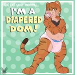  anthro brown_stripes crossed_arms diaper felid female fur green_eyes hair hi_res jaqrabbit_(artist) lisa_(tiger) mammal multicolored_body multicolored_fur multicolored_hair orange_body orange_fur overweight pacifier pantherine pink_diaper role_reversal slightly_chubby smile smirk solo stripes tiger trans_(lore) trans_woman_(lore) two_tone_body two_tone_fur two_tone_hair 