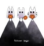 donar0217 english_text extra_eyes full_body ghost_costume halloween halloween_bucket halloween_costume hollow_knight hollow_knight_(character) hornet_(hollow_knight) horns jack-o&#039;-lantern knight_(hollow_knight) looking_at_viewer shadow sheet_ghost trick-or-treating trick_or_treat 