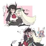  4girls ? apron black_hair blue_hair chamber_dragonmaid closed_eyes closed_mouth covering_another's_eyes dragon_girl dragon_horns dragon_tail dragon_wings duel_monster eastern_dragon_horns ei_(tdnei666) hat highres horns house_dragonmaid japanese_clothes kiss laundry_dragonmaid long_hair long_sleeves low_wings maid maid_apron maid_headdress mixed_maids multiple_girls nurse nurse_cap nurse_dragonmaid open_mouth pink_hair puffy_long_sleeves puffy_sleeves speech_bubble tail translation_request very_long_hair wa_maid white_hair wings yu-gi-oh! yuri 