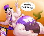 breasts coqodraws diaper drunk electronics exposed_breasts female holidays monster new_year new_year_2025 phone soiled_diaper solo substance_intoxication toriel unclean_diaper undertale_(series) used_diaper