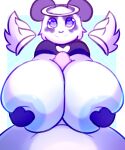  &lt;3 &lt;3_eyes anthro big_breasts breast_play breasts clothed clothing duo fatal_dx feathered_wings feathers female first_person_view fur genitals giant_panda halo hi_res huge_breasts looking_at_viewer male male/female mammal partially_clothed penis sex simple_background smile titfuck ursid wings 
