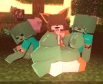 anthro big_breasts bodily_fluids boobs_(character) bovid bovine breasts canid canine canis caprine cattle clothed clothing coresvoid cum domestic_dog drooling female forest genital_fluids genitals green_body group hair hair_over_eyes hot_dogging huge_breasts male male/female mammal microsoft minecraft mojang nipples on_ground penis photo_background photography_(artwork) plant saliva sex sheep sitting topless tree trio undead xbox_game_studios zombie