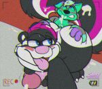 absurd_res anthro big_butt big_penis big_tail blush bodily_fluids butt butt_grab butt_press butt_squish crocodog cum cum_drip cum_dripping_from_penis cum_in_hair cum_on_ground cum_on_tail dripping drooling duo ejaculation genital_fluids genitals hair hand_on_butt hi_res hot_dogging huge_butt male male/male mammal mephitid nude penis pinned pinned_to_wall saliva samy_(samylestinker) samylestinker sex size_difference skunk squish tail tongue tongue_out wince