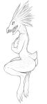  2021 alien angry anthro black_and_white butt covering covering_breasts covering_self female full-length_portrait halo_(series) hi_res kig-yar looking_at_viewer looking_back looking_back_at_viewer microsoft monochrome nude portrait scalie side_view sketch solo t&#039;vaoan video_games w4g4 xbox_game_studios 