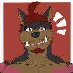 anthro barazoku black_body black_fur body_hair brown_body brown_fur canid canine canis chad_harman dobermann domestic_dog english_text facial_hair fangs fur hi_res home_zomewhere_else hybrid male mammal markings mastiff molosser muscular muscular_anthro muscular_male mustache nude pecs pink_body pink_fur pinscher rottweiler smile solo spanish_description teeth text zordykeaboo