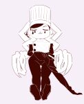  1girl arthropod_limbs blood blood_from_eyes blood_from_mouth chainsaw_man chef_hat chibi chibi_only closed_eyes deer60868637 extra_arms falling_devil_(chainsaw_man) flat_top_chef_hat hat holding_detached_head monochrome pants solo 