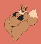 anthro belly big_belly big_breasts big_ears bikini bikini_bottom bikini_top blush bottomwear breasts brown_body brown_fur clothed clothing curvy_figure digital_media_(artwork) eevee eeveelution exposed_belly eyelashes female fur generation_1_pokemon hair hi_res huge_belly huge_breasts looking_at_viewer mammal navel nintendo overweight overweight_anthro overweight_female pickles_(swallowpancakes) pokemon pokemon_(species) simple_background solo swallowpancakes swimwear tail thick_thighs topwear two-piece_swimsuit voluptuous voluptuous_anthro voluptuous_female wide_hips
