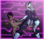  anthro backsack ballbusting balls big_butt blush breasts butt claws cock_and_ball_torture duo female fluffy fluffy_tail fur genital_torture genitals gradient_background hi_res hira_(kimero_kat) hyaenid kicking_balls kimero_kat looking_pleasured machine male male/female mammal masochism nipples nude pain protogen pussy red_eyes screen screen_face simple_background smile spots spotted_body thick_thighs wide_hips 