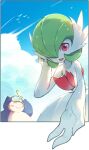  ambiguous_gender blue_sky blush chest_spike closed_smile clothing cloud diving_mask dress duo eyes_closed gardevoir green_hair hair hair_over_eye happy humanoid kabigon_(artist) looking_at_viewer mask mega_evolution mega_gardevoir nintendo on_model one_eye_obstructed open_mouth open_smile outside pok&eacute;mon pok&eacute;mon_(species) pseudo_clothing reaching_towards_viewer red_eyes sky smile snorkel snorlax spikes spikes_(anatomy) sunny video_games white_body white_clothing white_dress 