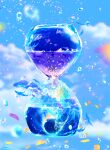  artist_name blurry blurry_background bubble cloud cloudy_sky day falling_petals fish flying flying_animal flying_whale highres hourglass makoron117117 nature no_humans original petals scenery signature sky sparkle water water_drop whale 