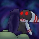 ambiguous_gender anoelotl balls belly big_penis black_body black_skin clothed clothing collar collar_only colored digital_drawing_(artwork) digital_media_(artwork) dot_eyes duo genitals glowing glowing_eyes glowing_markings green_clothing hand_on_leg hand_on_partner hand_on_partner's_leg hi_res huge_penis humanoid humanoid_genitalia humanoid_penis looking_at_genitalia lying male male/ambiguous markings navel nintendo nude on_back open_mouth penis poppant primid purple_body purple_penis red_eyes red_stripes shaded shadow_creature simple_background simple_eyes simple_face size_difference slim stripes super_smash_bros. triangle_mouth vein veiny_penis wide_eyed wide_hips