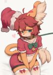 2023 anthro arca_(arcadius0505) arcadius0505 bedroom_eyes bell big_ears blue_eyes bottomwear brown_body brown_fur cheek_tuft christmas christmas_clothing christmas_headwear clothing collar collarbone crop_top facial_tuft felid feline fluffy fluffy_tail fur hair hat headgear headwear heart_symbol hi_res holidays inner_ear_fluff leash leashed_collar legwear male mammal narrowed_eyes navel red_bottomwear red_clothing red_crop_top red_hair red_shirt red_shorts red_topwear ribbons santa_hat seductive shirt shorts simple_eyes sitting solo stockings tail thick_thighs topwear tuft white_clothing white_legwear white_stockings wide_hips