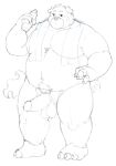  2022 anthro balls canid canine canis domestic_dog erection genitals hi_res humanoid_genitalia humanoid_hands humanoid_penis kemono male mammal momo_92698 overweight overweight_male penis sketch solo towel towel_around_neck 