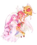  2girls absurdly_long_hair angel angel_wings arm_around_back armpits asuing bare_arms bare_shoulders boots breasts circlet cleavage collarbone cookie_run cookie_run:_kingdom dark-skinned_female dark_skin demon_tail determined dress drill_hair eternal_sugar_cookie feathered_wings flower forehead_jewel full_body gem halftone halo heart-shaped_gem highres holding holding_shield hollyberry_cookie hollyberry_cookie_(protector_of_paradise) humanization interlocked_fingers interracial knees leaf long_dress long_hair looking_at_another medium_breasts medium_skirt multiple_girls official_alternate_costume open_mouth own_hands_clasped own_hands_together pink_eyes pink_gemstone pink_hair pink_skirt pleated_dress pleated_skirt protecting puffy_short_sleeves puffy_sleeves red_tail rose sash shield shirt short_sleeves simple_background skirt sleeveless sleeveless_shirt tail tail_around_another's_leg tail_wrap twin_drills very_long_hair white_background white_dress white_eyeshadow white_shirt white_wings wings yellow_boots yellow_halo yellow_sash yuri 