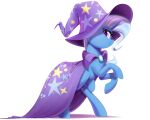  2022 blue_body cape clothing digital_media_(artwork) equid equine eyelashes female feral friendship_is_magic hasbro hat headgear headwear hi_res horn mammal my_little_pony pink_eyes simple_background smile solo standing thebatfang trixie_(mlp) unicorn white_background wizard_hat 