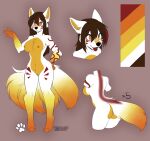  absurd_res anthro big_breasts breasts canid canine complex_markings female fox fur genitals hi_res kaori mammal model_sheet multi_tail nude orange_body orange_eyes orange_fur pussy solo tongue tongue_out 