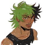  1boy alternate_hairstyle antonio_leon_mars_(skcd_loen) black_hair black_tank_top closed_mouth commentary cropped_shoulders ear_piercing english_commentary eyebrow_cut facial_hair goatee green_eyes green_hair looking_ahead mullet multicolored_hair mustache original piercing ring_piercing short_hair skcd_loen sketch split-color_hair stubble tan tank_top two-tone_hair 
