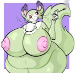  2022 :&lt; anthro areola belly big_breasts border breasts ekkokenight female fur green_body green_fur hi_res huge_breasts hybrid looking_up navel neck_tuft nintendo nipples overweight overweight_female pink_nipples pok&eacute;mon pok&eacute;mon_(species) purple_background purple_body purple_fur purugly red_eyes simple_background smoke solo sprigatito thick_thighs tuft video_games white_body white_border white_fur 