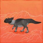  absurd_res ambiguous_gender beak black_claws claws dinosaur feral grey_body hi_res kutv montanoceratops multicolored_body orange_background outside reptile scalie simple_background sketch sketch_background small_eyes solo two_tone_body yellow_eyes 