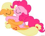  applejack_(mlp) blonde_hair duo embrace equid equine eyes_closed female female/female friendship_is_magic hair horse hug kissing mammal my_little_pony pink_hair pink_tail pinkie_pie_(mlp) pony stupidlittlecreature yellow_tail 
