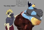 anthro australian_cattle_dog bandit_heeler belly big_belly big_breasts big_butt bluey_(series) breasts butt butt_cleavage canid canine canis cattledog clothed clothing curled_tail dialogue domestic_dog duo hair hand_on_butt herding_dog hi_res holding_belly huge_butt kangal livestock_guardian_dog male male/male mammal mohawk molosser mountain_dog multicolored_body muscular nipple_outline obese obese_male oddkangal overweight overweight_male pained_expression pastoral_dog pregnant pregnant_male river_(oddkangal) short_tail tail yellow_eyes
