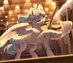  absurd_res bowed_string_instrument equid equine evehly eyelashes eyes_closed fan_character female feral friendship_is_magic fur hasbro hi_res lesa_castle mammal musical_instrument my_little_pony pegasus solo spread_wings stage string_instrument violin violin_bow white_body white_fur wings 