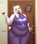 absurd_res alcohol angie_imagines anthro beverage blush blush_lines bovid brown_eyes caprine clothed clothing container cup dialogue dress drinking_glass drunk female glass glass_container glass_cup goat hi_res horn looking_at_viewer mammal popping_bubble slurred_speech solo speech_bubble substance_intoxication tight_clothing toriel undertale undertale_(series) wine wine_glass