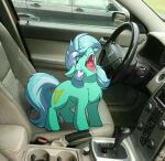  2022 absurd_res car car_interior cutie_mark equid equine eyes_closed friendship_is_magic hasbro hi_res horn lyra_heartstrings_(mlp) mammal my_little_pony open_mouth photo_background real teeth tongue unicorn vehicle witchtaunter 