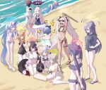  1boy 6+girls ? absurdly_long_hair ahoge ako_(blue_archive) alternate_costume alternate_hairstyle anger_vein animal_ear_fluff animal_ears armpits arms_behind_back arms_up bangs bare_shoulders beach belt bikini black_bikini black_hair black_hairband black_shirt black_swimsuit blue_archive blue_eyes blue_hair blush blush_stickers breasts buried cat_ears chise_(blue_archive) cleavage closed_eyes closed_mouth collarbone commentary_request competition_swimsuit dark_skin demon_horns demon_wings eyewear_on_head flip-flops flower fox_ears fox_tail from_above from_behind full_body green_eyes grey_background grey_hair hair_between_eyes hair_ornament hairband hairclip halo heart highres hina_(blue_archive) hina_(swimsuit)_(blue_archive) holding holding_sword holding_weapon horns hoshino_(blue_archive) hoshino_(swimsuit)_(blue_archive) iori_(blue_archive) iori_(swimsuit)_(blue_archive) kneeling large_breasts long_hair looking_at_another lying mari_(blue_archive) mismatched_pupils multiple_girls navel nonomi_(blue_archive) nonomi_(swimsuit)_(blue_archive) ocean on_stomach one-piece_swimsuit orange_hair own_hands_clasped own_hands_together pink_hair ponytail purple_eyes purple_hair red_eyes sandals school_swimsuit sensei_(blue_archive) serika_(blue_archive) serika_(swimsuit)_(blue_archive) shiroko_(blue_archive) shiroko_(swimsuit)_(blue_archive) shirt short_sleeves side-tie_bikini sidelocks sitting smile spaghetti_strap squatting squiggle standing stomach striped striped_bikini sunglasses sweatdrop swimsuit sword tail thighlet tonomiya68 trapped twintails two_side_up very_long_hair wakamo_(blue_archive) wakamo_(swimsuit)_(blue_archive) walking wariza weapon white_bikini wings wooden_sword yellow_bikini yellow_eyes yuuka_(blue_archive) 