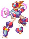  1boy absurdres android armor arms_across_body axl_(mega_man) axl_(mega_man)_(cosplay) biometal brown_hair cosplay dual_wielding energy_gun energy_ring forehead_jewel full_body green_eyes gun helmet highres holding holding_gun holding_weapon legs_apart male_focus mega_man_(series) mega_man_x_(series) mega_man_zx parody red_helmet simple_background solo spiked_hair standing style_parody ultimatemaverickx weapon white_background 