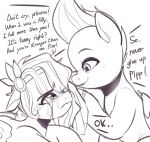  bodily_fluids comforting dialogue english_text equid equine hair hasbro hi_res line_art mammal marenlicious messy_hair mlp_g5 monochrome my_little_pony pegasus pipp_petals_(mlp) sibling sister sisters tears text upset wings zipp_storm_(mlp) 