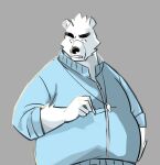  2022 anthro belly big_belly black_nose clothed clothing h_s_050 humanoid_hands kemono male mammal overweight overweight_male polar_bear simple_background solo ursid ursine white_body 