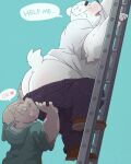  2022 4:5 absurd_res anthro big_butt black_nose blush bottomwear bottomwear_down brown_body butt canid canine clothed clothing dumdum duo english_text eyes_closed hi_res hoodie humanoid_hands kemono ladder male mammal overweight overweight_male pants pants_down partially_clothed polar_bear text topwear ursid ursine white_body 