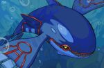  air_bubble black_sclera bubble colored_sclera commentary_request kyogre looking_at_viewer no_humans open_mouth oyasuminjyutsu pokemon pokemon_(creature) sharp_teeth solo teeth underwater yellow_eyes 