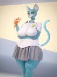  2022 3d_(artwork) 5_fingers absurd_res anthro big_breasts black_eyes blender_(software) blue_body blue_fur breasts butt cartoon_network clothed clothing digital_media_(artwork) domestic_cat felid feline felis female female/female fingers food fur hi_res holding_object iii_oridas_iii looking_at_viewer mammal mature_anthro mature_female nicole_watterson overweight overweight_female pizza simple_background smile solo the_amazing_world_of_gumball thick_thighs wide_hips 