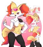  absurd_res anthro braixen breasts butt clothing eyewear female glasses hi_res holding_object hoowa looking_at_viewer low-angle_view mirror nintendo one_eye_closed pok&eacute;mon pok&eacute;mon_(species) presenting presenting_hindquarters red_eyes solo underwear video_games worm&#039;s-eye_view yellow_body 