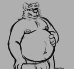  2022 absurd_res anthro belly big_belly bulge clothing eyewear glasses hi_res humanoid_hands male mammal monochrome moobs navel nipples orbitpaws overweight overweight_male simple_background solo underwear ursid 