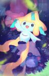  :d commentary_request happy highres jirachi looking_up marill night nijimaarc no_humans open_mouth pokemon pokemon_(creature) ripples slowpoke smile tongue 