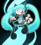  1girl aqua_eyes aqua_hair aqua_nails bare_shoulders blue_eyes blue_hair blue_nails codename:_kids_next_door detached_sleeves hair_ornament hatsune_miku headphones headset kappateki long_hair looking_at_viewer microphone music nail_polish necktie open_mouth reaching_out shirt singing skirt smile solo thighhighs toon_(style) twintails very_long_hair vocaloid 