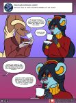  anthro beverage clothing comic container cup dialogue duo eyewear female glasses lopunny luxray matilda_the_lopunny misunderstanding nintendo pok&eacute;mon pok&eacute;mon_(species) sketchybug smile sweater tamayo_the_luxray tea tea_cup text topwear video_games 