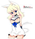  animal_ears blonde_hair blue_eyes bow breasts cat_ears copyright_request large_breasts long_hair nipples no_panties oekaki onija_tarou open_clothes open_shirt shirt solo tail 
