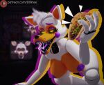 animatronic anthro big_breasts bodily_fluids breasts canid canine difinex female five_nights_at_freddy&#039;s five_nights_at_freddy&#039;s_world food fox hi_res holding_food holding_object lolbit_(fnaf) machine mammal nipples nude open_mouth robot saliva scottgames sharp_teeth solo taco teeth