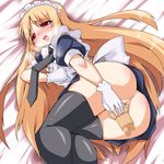  ass bad_id bad_pixiv_id bed blonde_hair copyright_request gloves long_hair lying maid masturbation no_panties object_insertion pussy pussy_juice raiden_(raiden_labo) red_eyes saliva solo thighhighs 