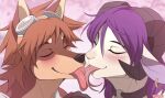 animated anthro anthro_on_anthro blush bovid brown_hair canid canine canis caprine dobermann domestic_dog duo ear_piercing ear_ring eyebrows eyes_closed forked_tongue french_kissing goat hair horn interspecies keith_(seyumei) kissing male male/male mammal piercing pinscher purple_hair ring_piercing seyumei sky_(seyumei) smile tongue tongue_out